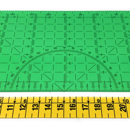 Regla de Patronaje Costura Patchwork - EOMETRIC el verde cuadriculada con transportador - eometric precision